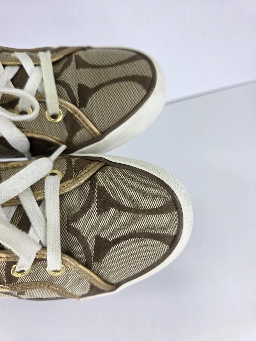Y2K COACH Dalia II C Signature Classic Khaki Gold Brown Tennis Shoes Size 7.5 B